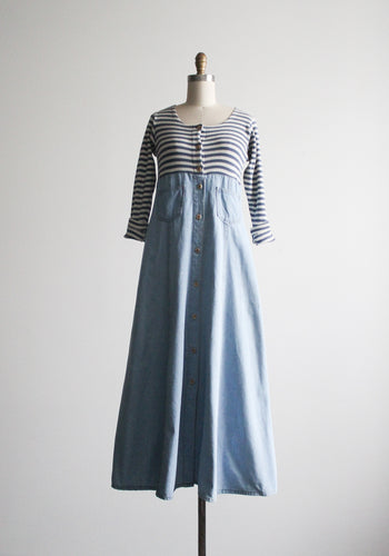 denim & striped cotton market dress