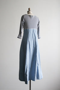 denim & striped cotton market dress