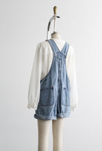 sunfaded distressed short overalls