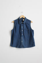 sleeveless denim button up