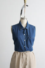 sleeveless denim button up