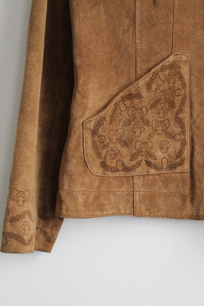 embossed floral suede jacket