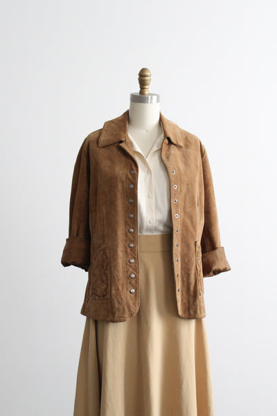 embossed floral suede jacket