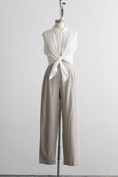 sage leaf striped trousers