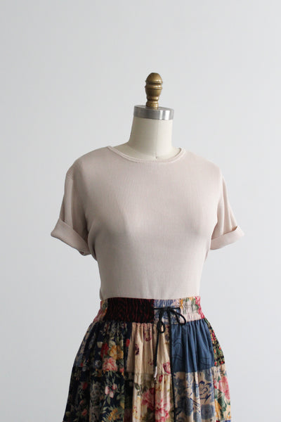 putty pink silk knit tee