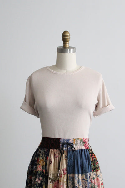 putty pink silk knit tee