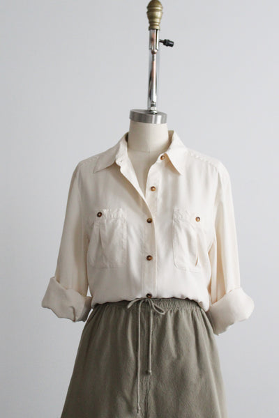 ivory silk button up