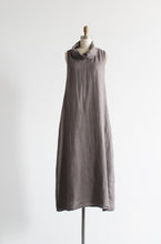 dove gray linen cowl-neck dress