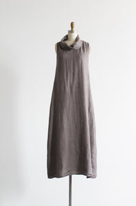 dove gray linen cowl-neck dress