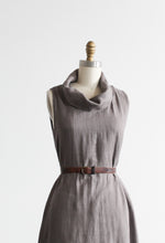 dove gray linen cowl-neck dress