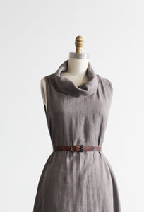 dove gray linen cowl-neck dress