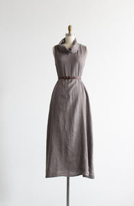 dove gray linen cowl-neck dress