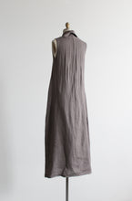 dove gray linen cowl-neck dress