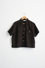 boxy espresso linen button up