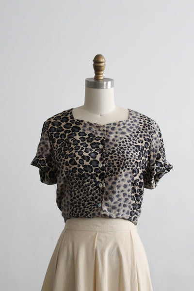 leopard print silk button up (s/m)