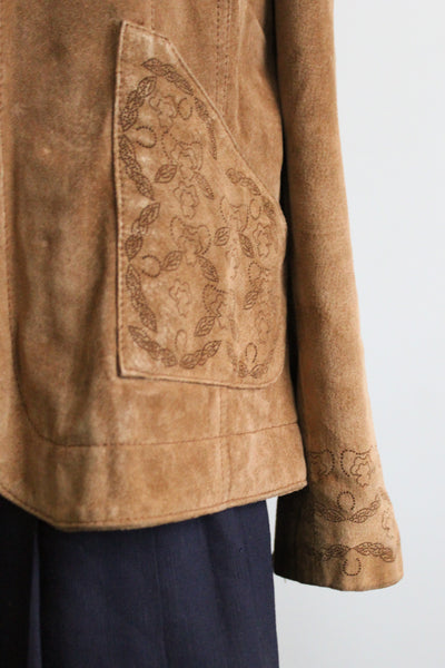 embossed floral suede jacket