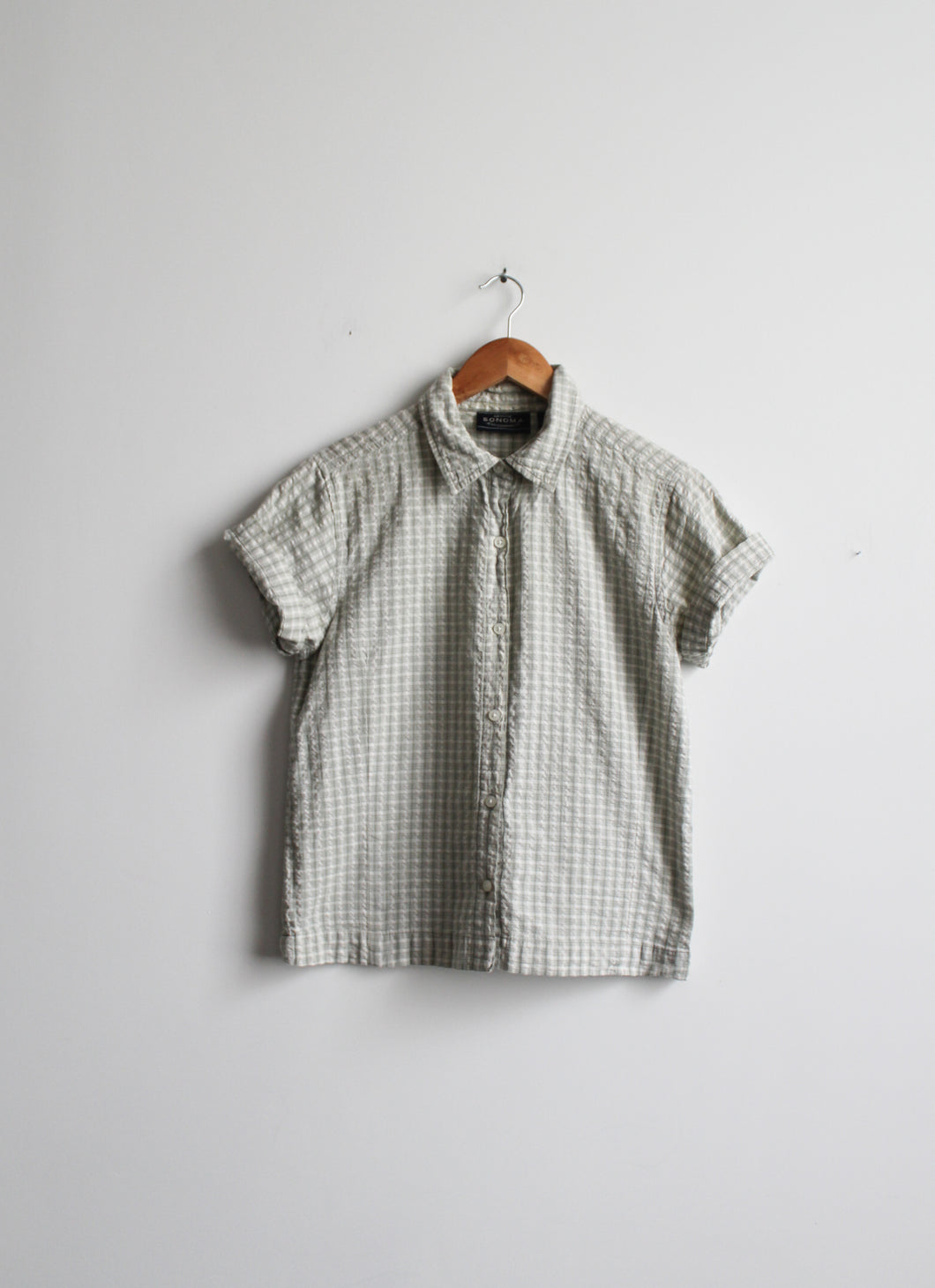 sage gingham button up