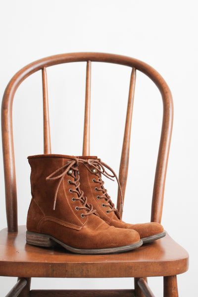 honey suede lace-up boots (sz 6)