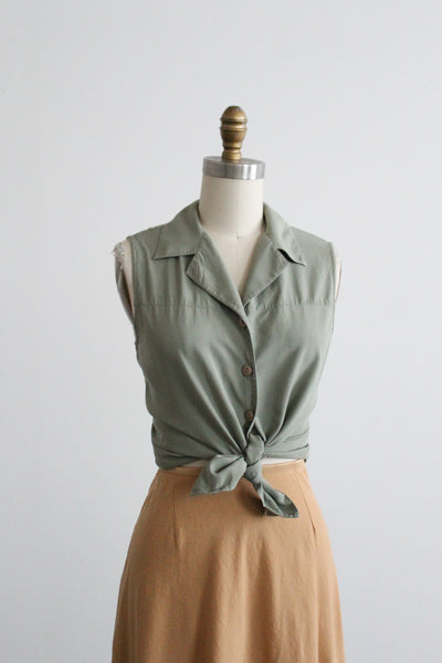 sage silk button up