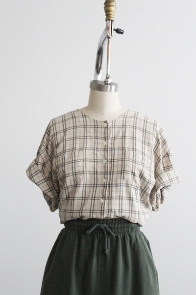 raw silk plaid button up