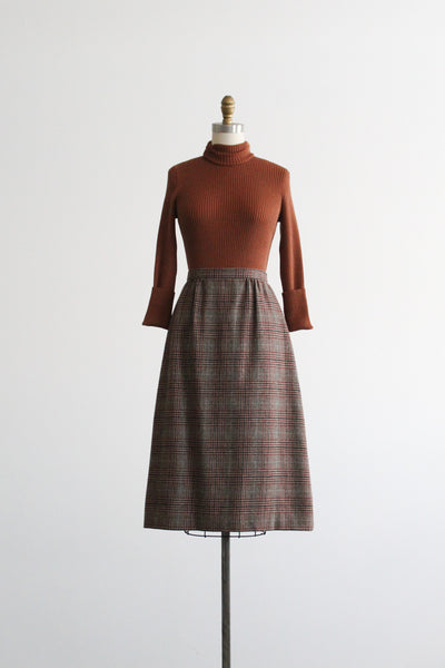 honor roll plaid wool midi skirt