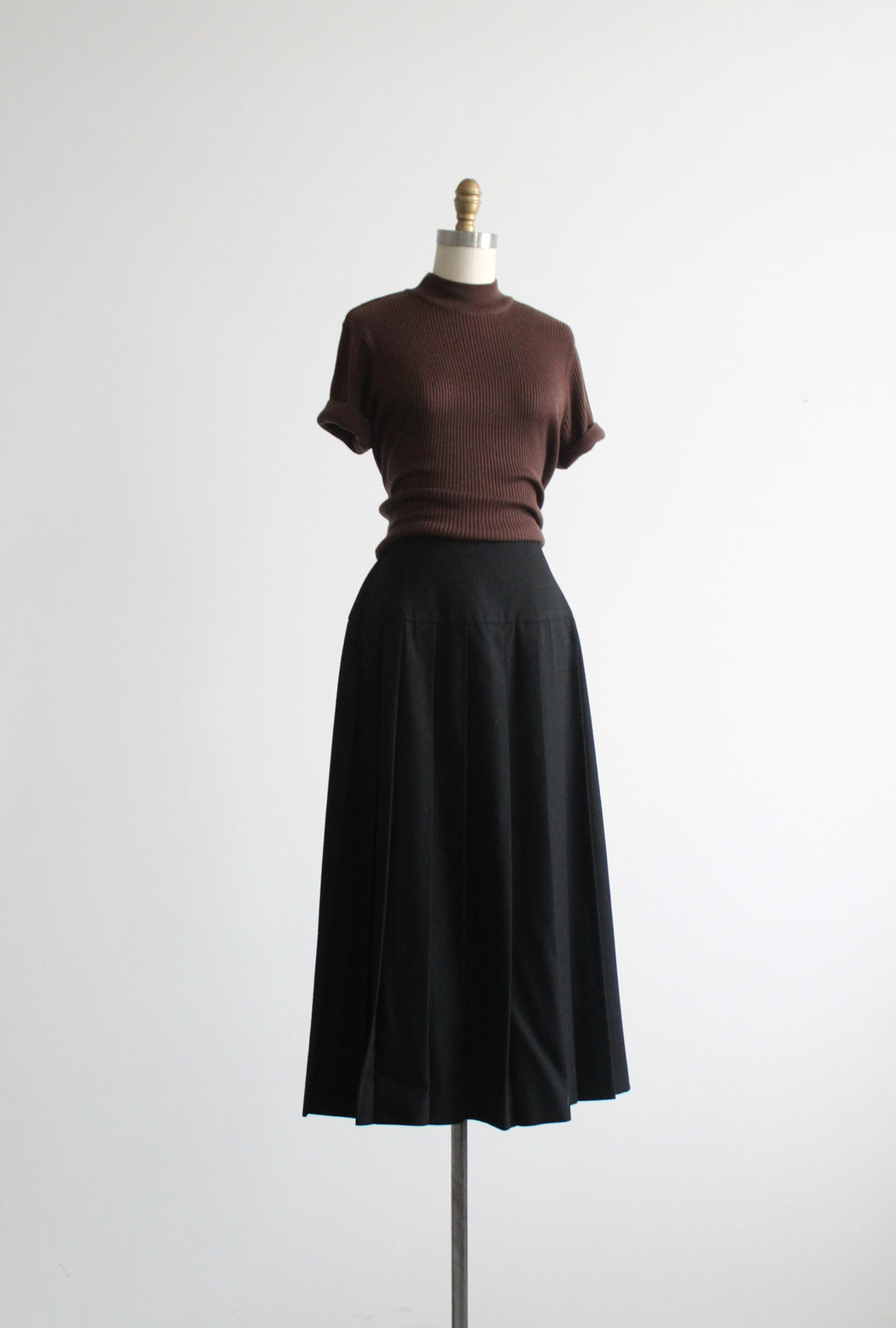 ink black wool midi skirt