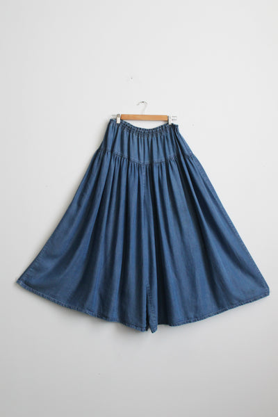 wide leg denim trousers
