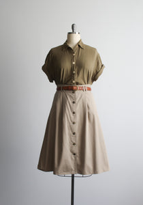 button front almond cotton midi skirt