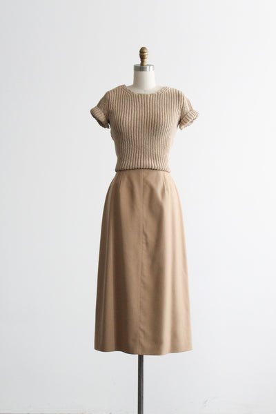 camel wool midi skirt