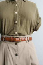 button front almond cotton midi skirt