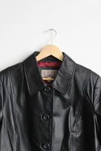 button-front black leather jacket