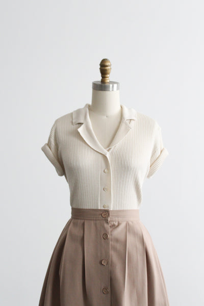 oatmilk knit button up