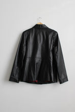 button-front black leather jacket