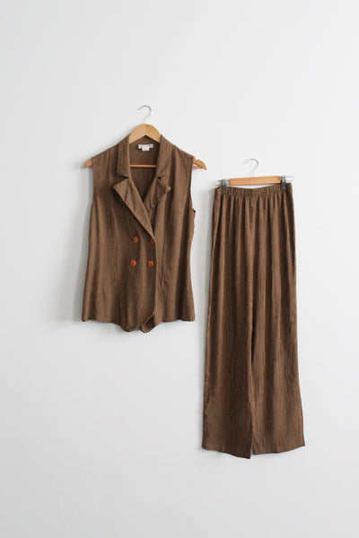 toffee gingham trousers set