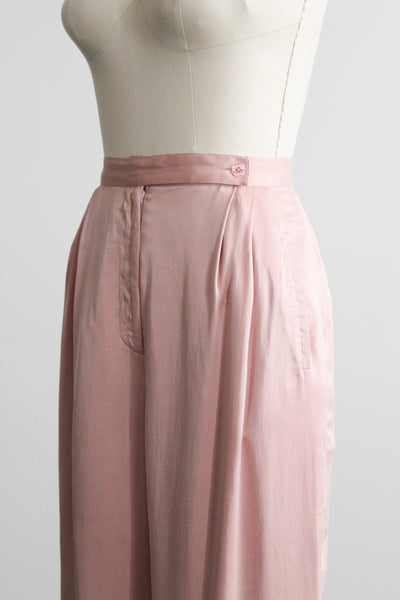 ballet pink silk trousers
