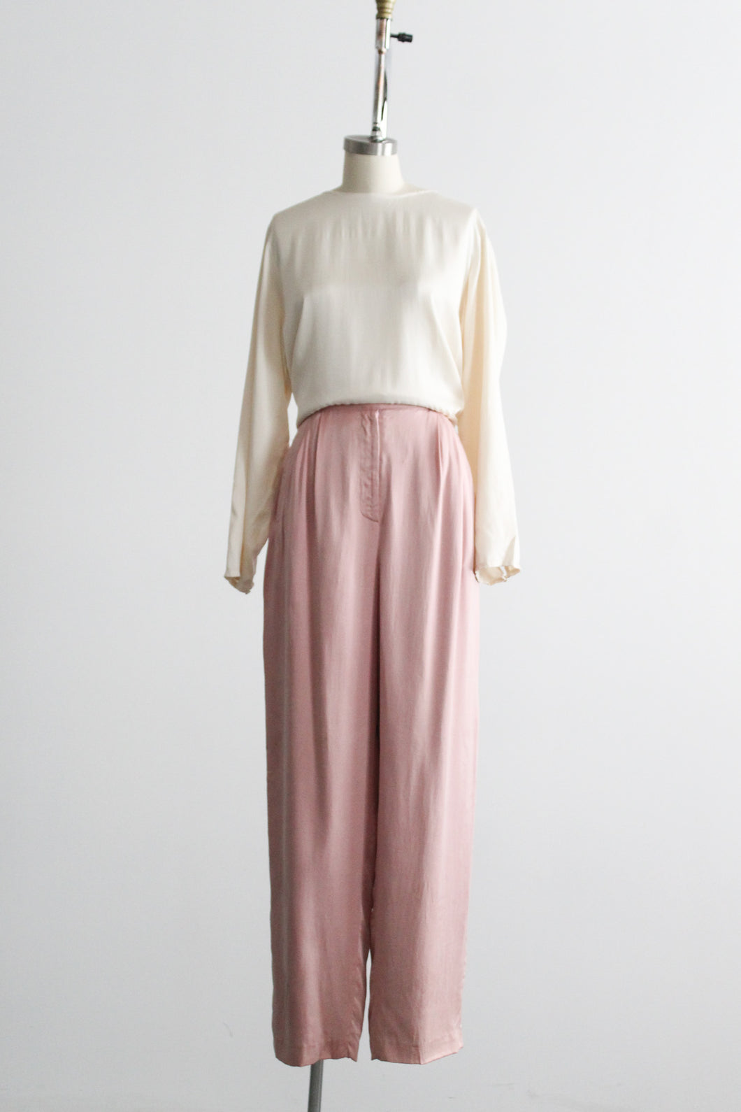 ballet pink silk trousers