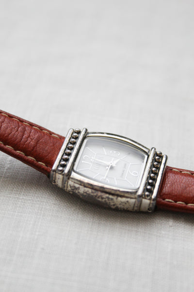sterling silver & leather band vintage watch