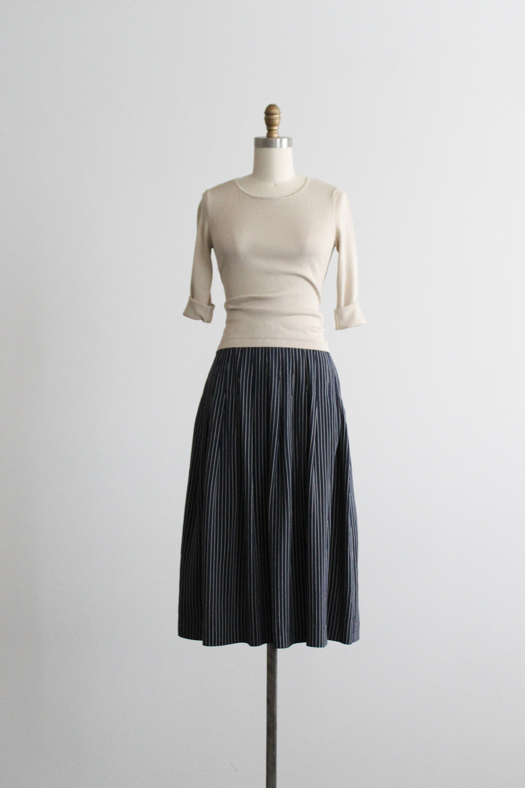 silk stripe midi skirt