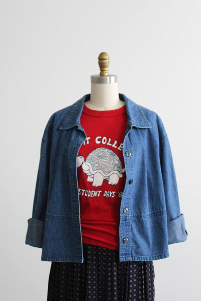 cropped denim chore coat
