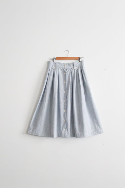 button front striped cotton midi skirt