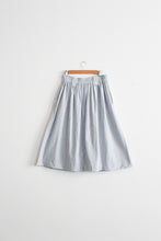 button front striped cotton midi skirt