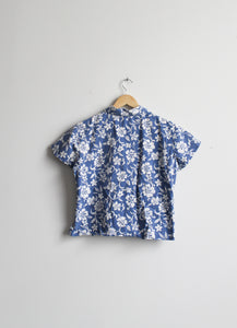 blue hibiscus button up