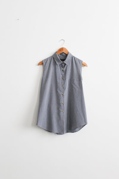 gingham sleeveless button up