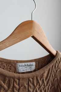 camel cotton cable knit sweater