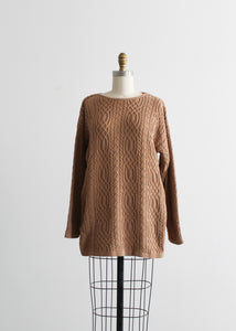 camel cotton cable knit sweater