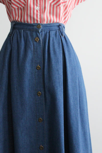 laurel lake denim midi skirt