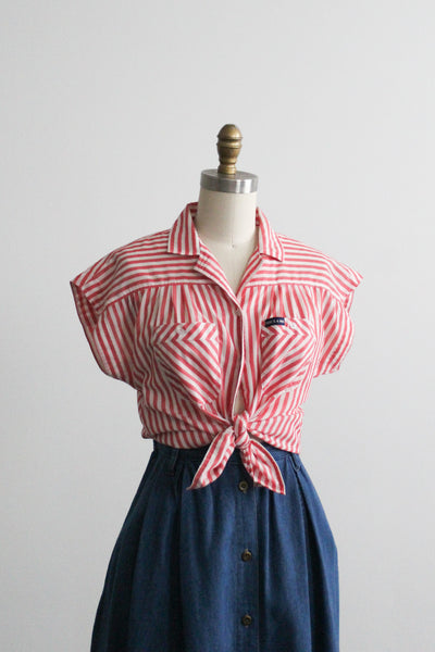 tomato stripe button up