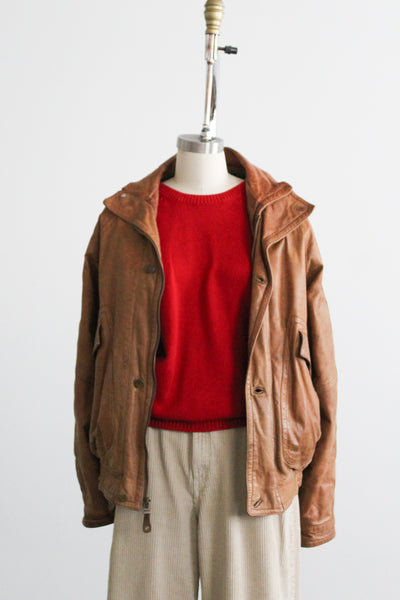 tobacco leather bomber jacket