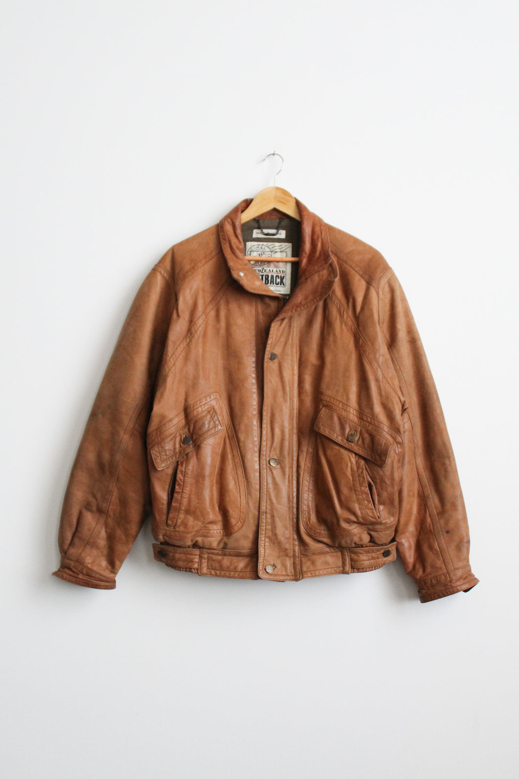 tobacco leather bomber jacket