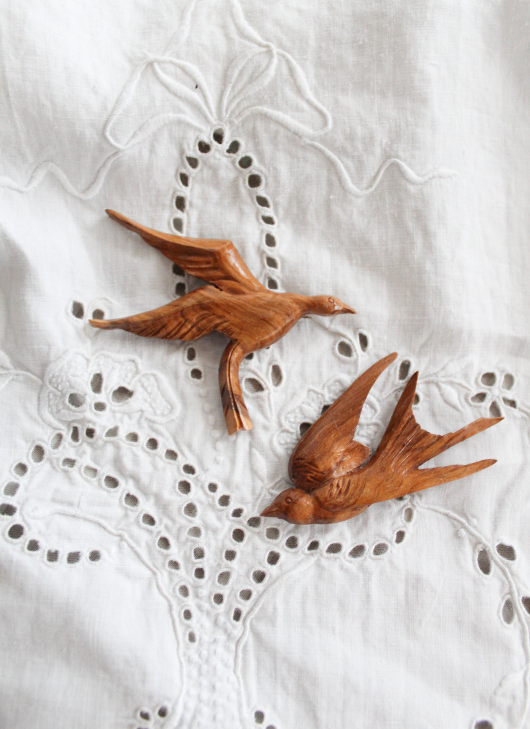 birds in flight pair of brooches